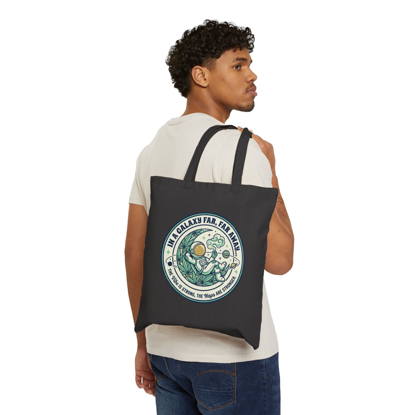Canvas Tote Bag — 'In a Galaxy Far, Far Away' Cute Astronaut & Plant Illustration