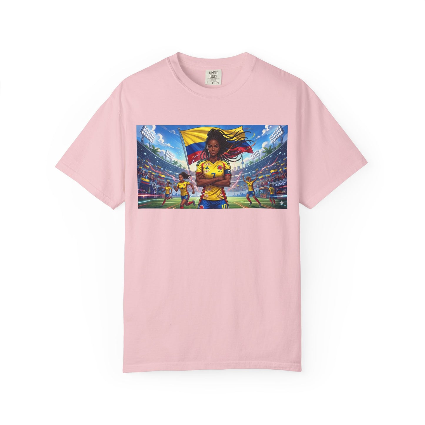 Soccer Champion Graphic T-Shirt — Woman Goalkeeper Stadium Art