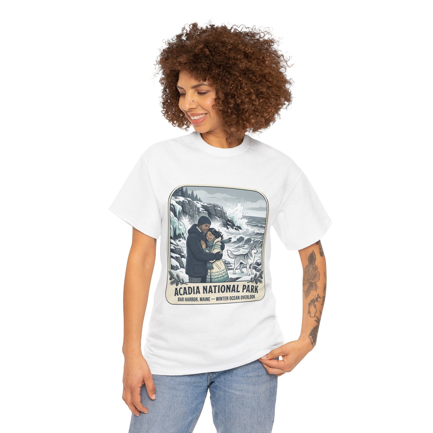 Acadia National Park Tee — Coastal Winter Couple Graphic