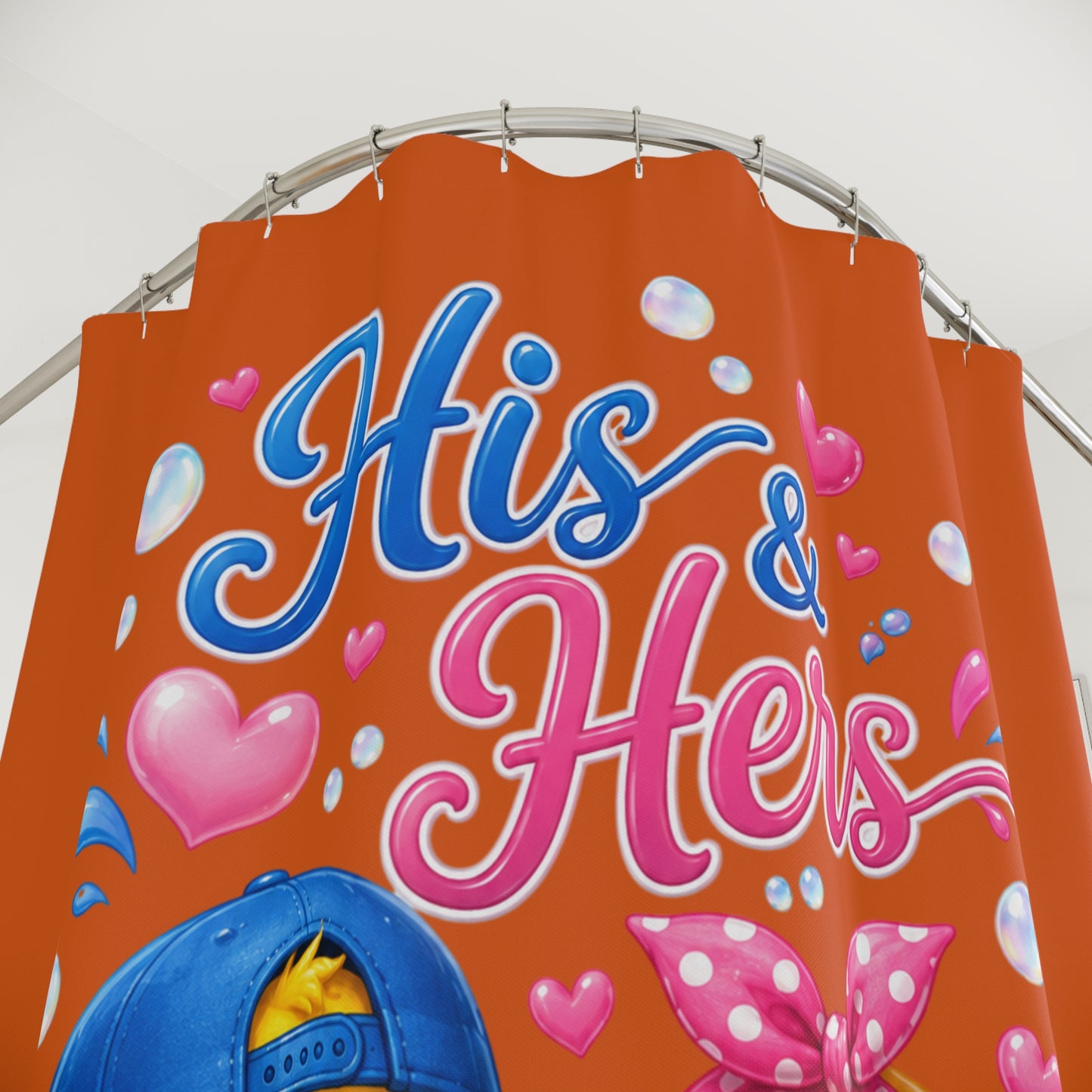 His & Hers Cute Rubber Duck Shower Curtain — Romantic Bathroom Decor