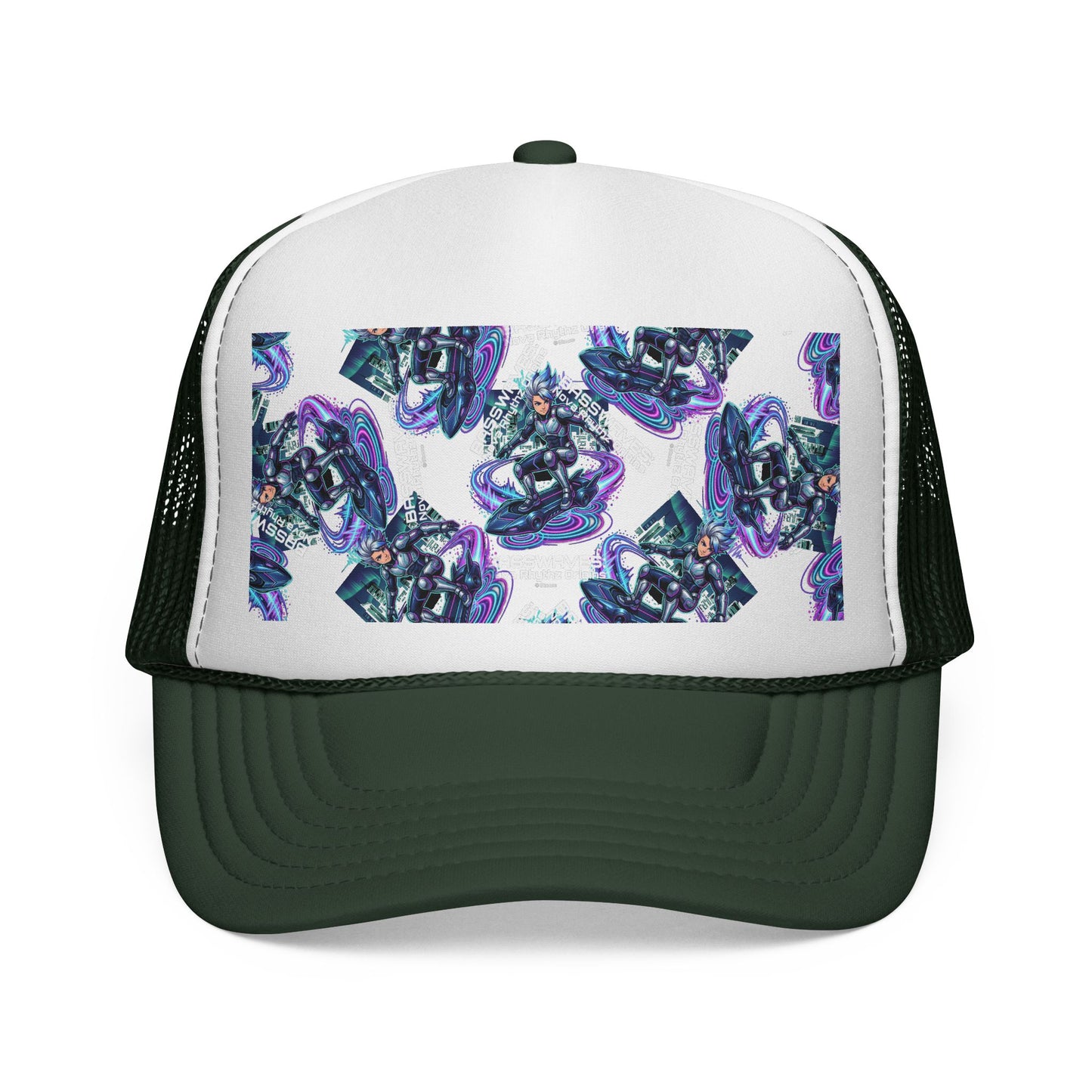Abstract Amethyst Crystal Trucker Cap — Violet Geode Pattern Mesh Hat