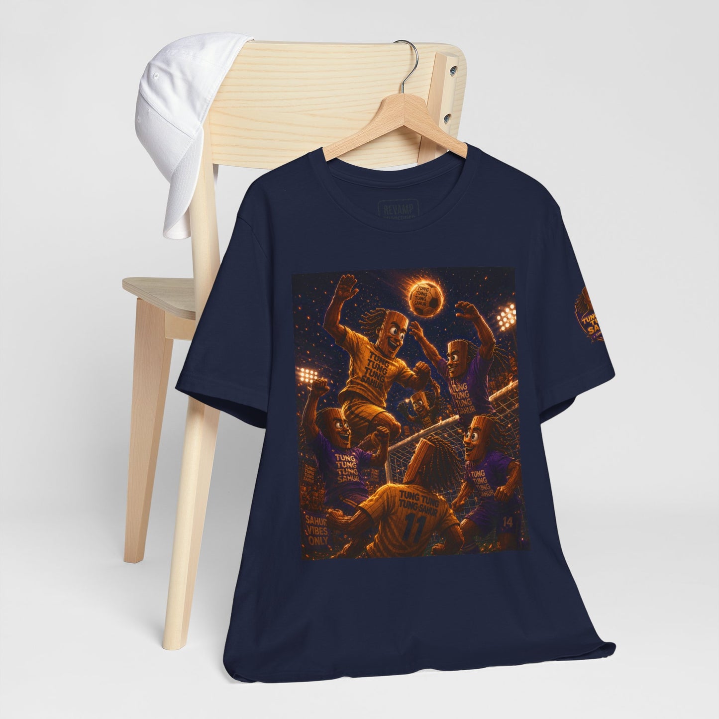 Tung Tung Tung Sahur Header Goal Soccer Action Graphic Tee — Team Court Night Design