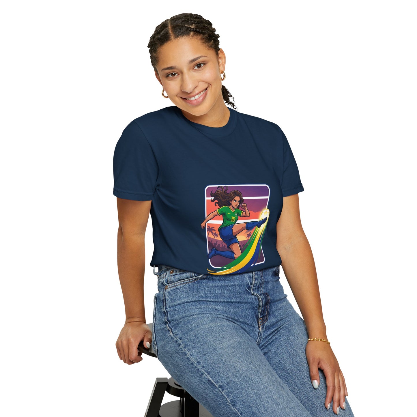 Surfing Sunset T-Shirt — Girl Surfer Rainbow Wave Graphic Tee