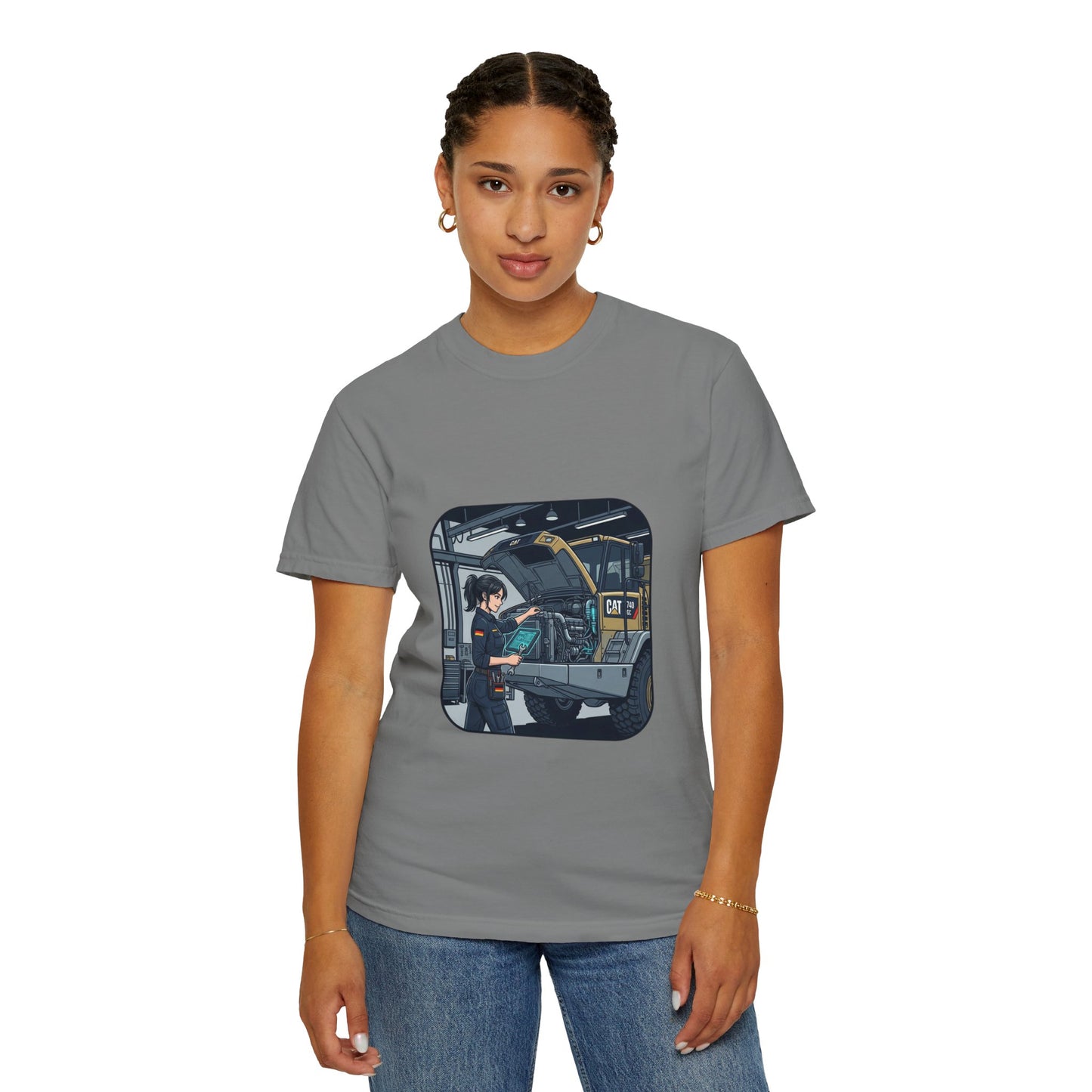 Mechanic Garage Scene T-Shirt — Vintage Truck Repair Illustration