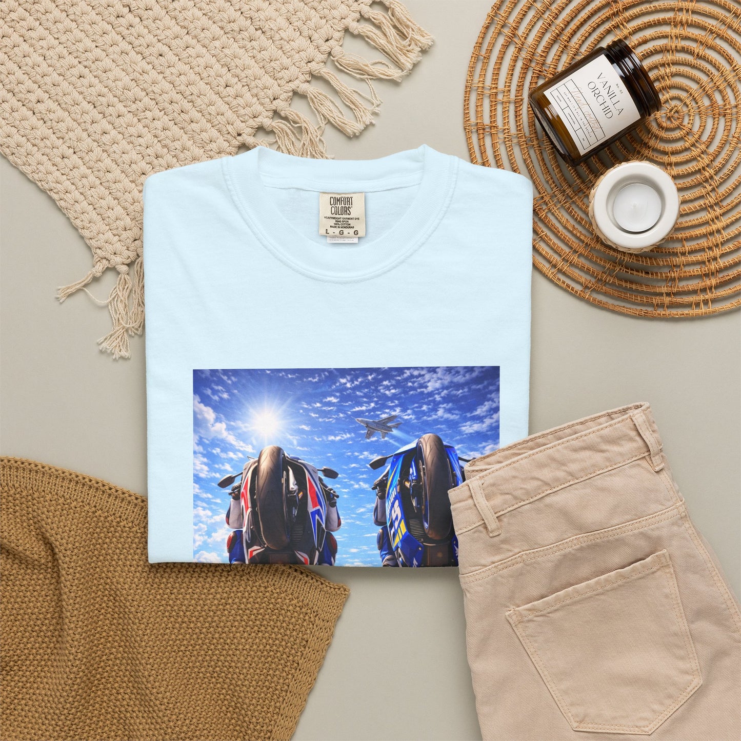 Motorcycle Sunset T-Shirt — Two Bikes Riding Into the Horizon