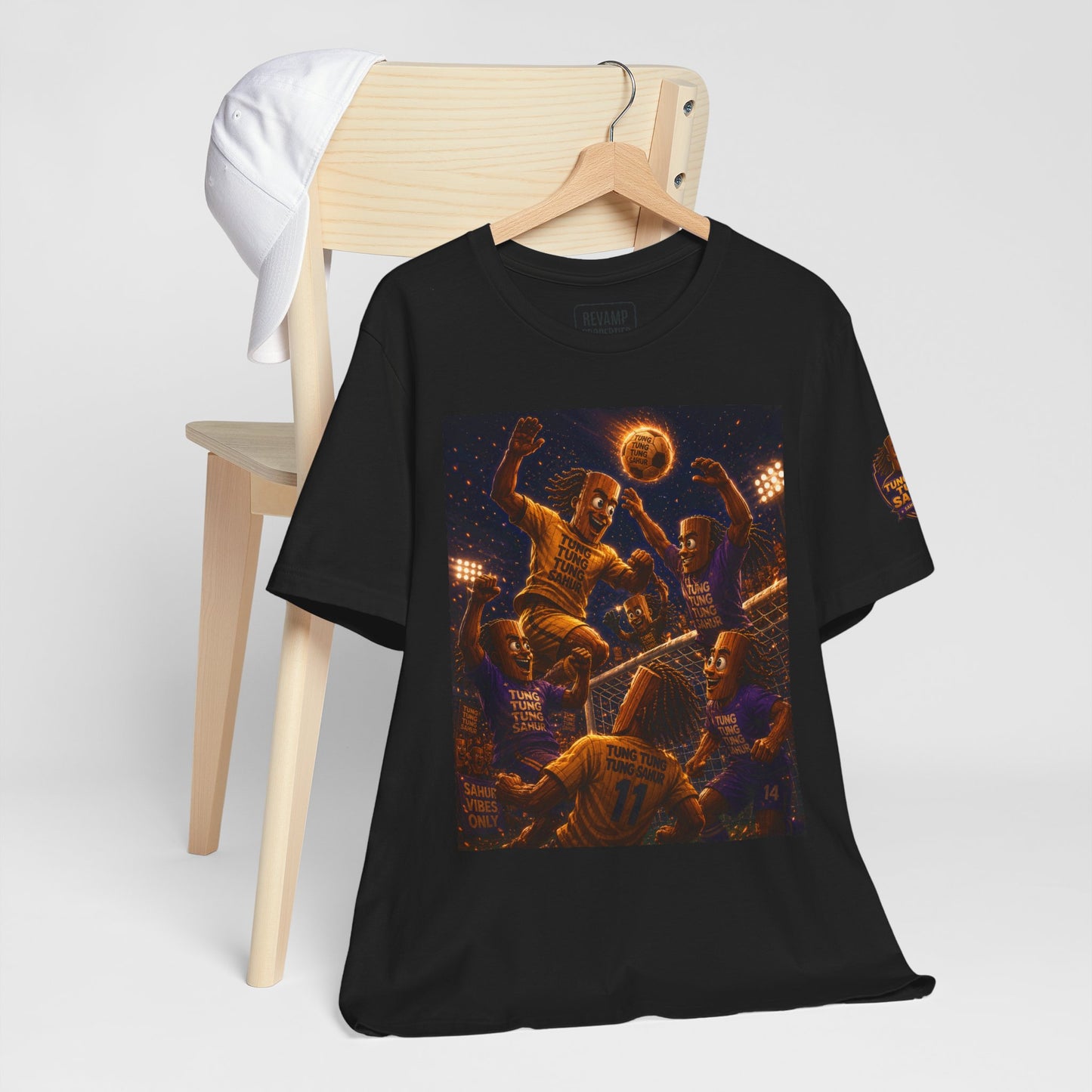 Tung Tung Tung Sahur Header Goal Soccer Action Graphic Tee — Team Court Night Design