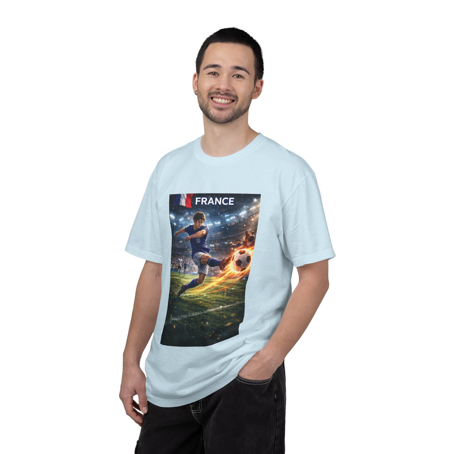 France Soccer Player Graphic T-Shirt — Football Kick Stadium Design