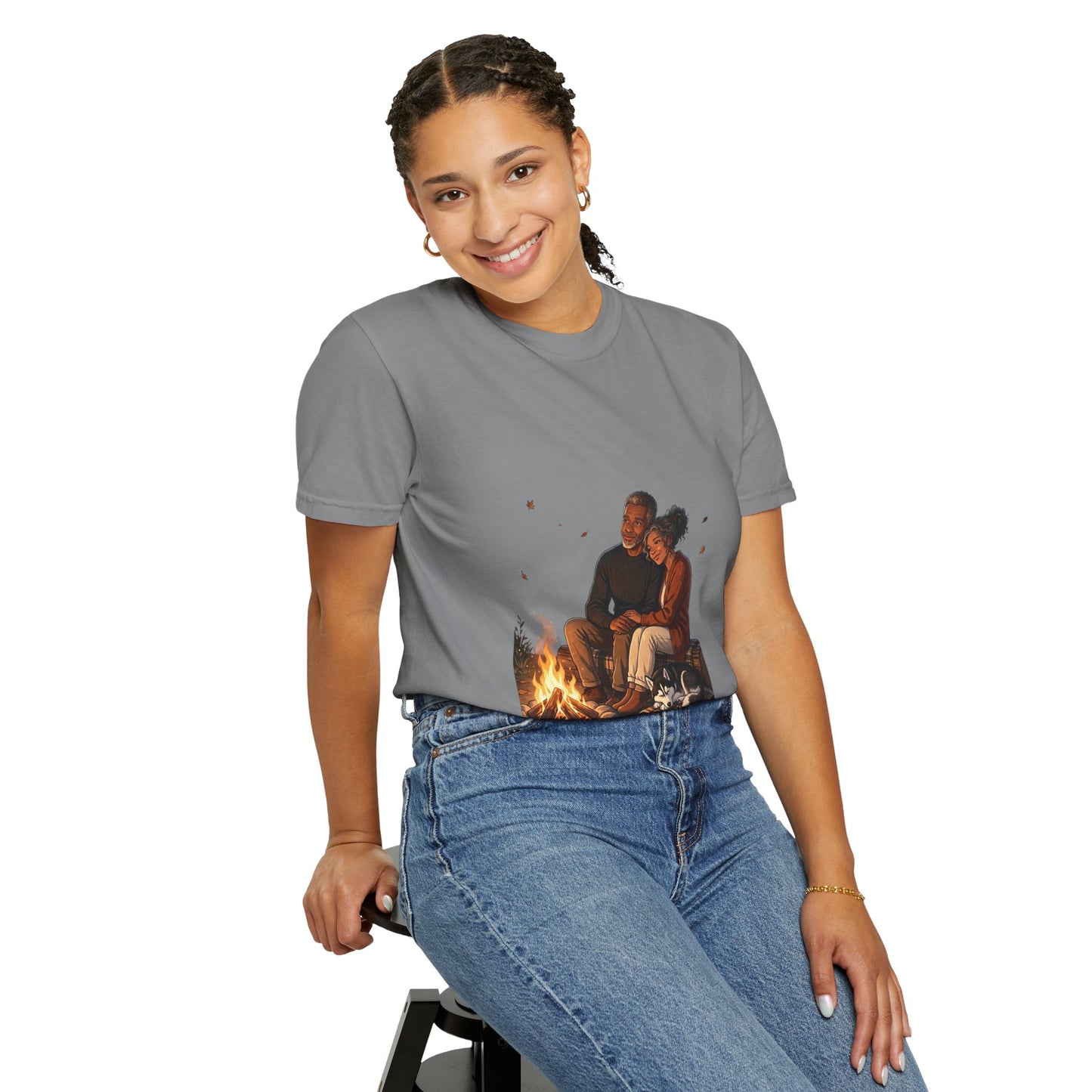 Midnight Firelight T-Shirt — Cozy Couple Campfire Graphic Tee