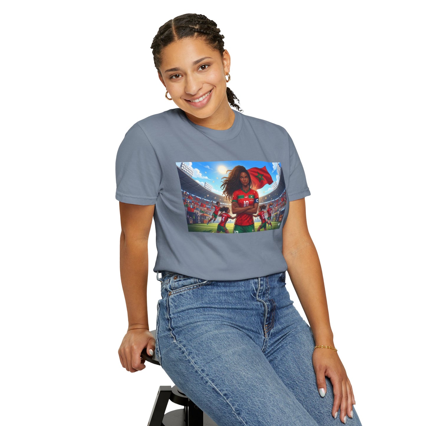Morocco Soccer Champion Graphic T-Shirt — Inspiring Women’s Football Stadium Design