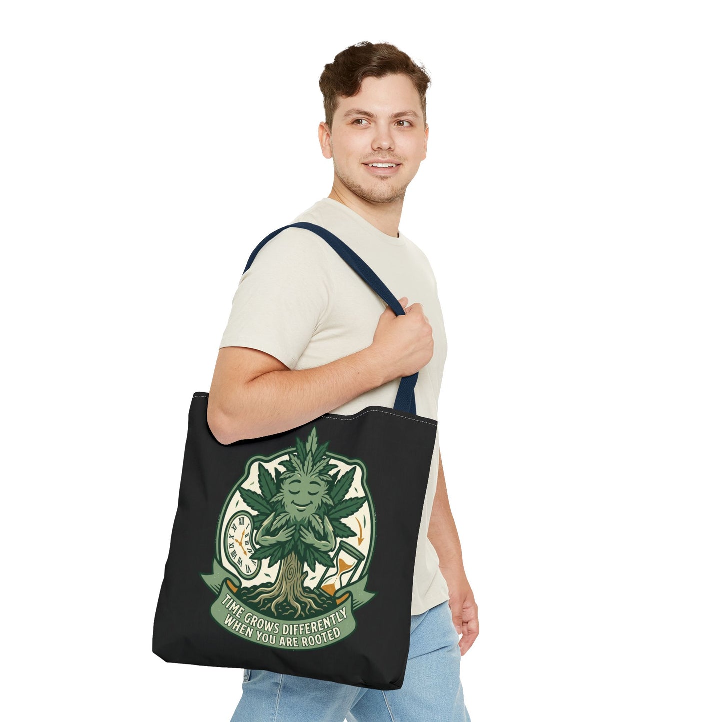 Rooted Tree Spirit Tote Bag — “Time Grows Different When You Are Rooted” Eco Tote