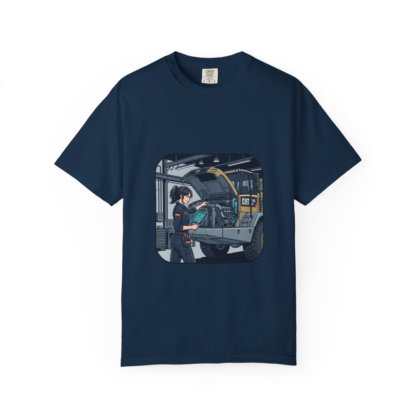 Mechanic Garage Scene T-Shirt — Vintage Truck Repair Illustration