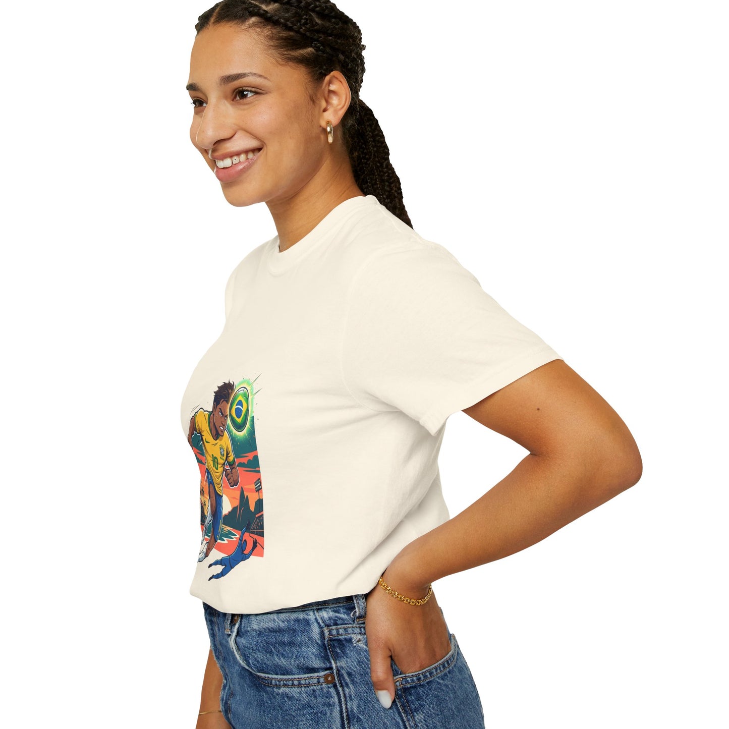 Brazil Soccer Player Graphic T-Shirt — Retro Sunset Football Tee