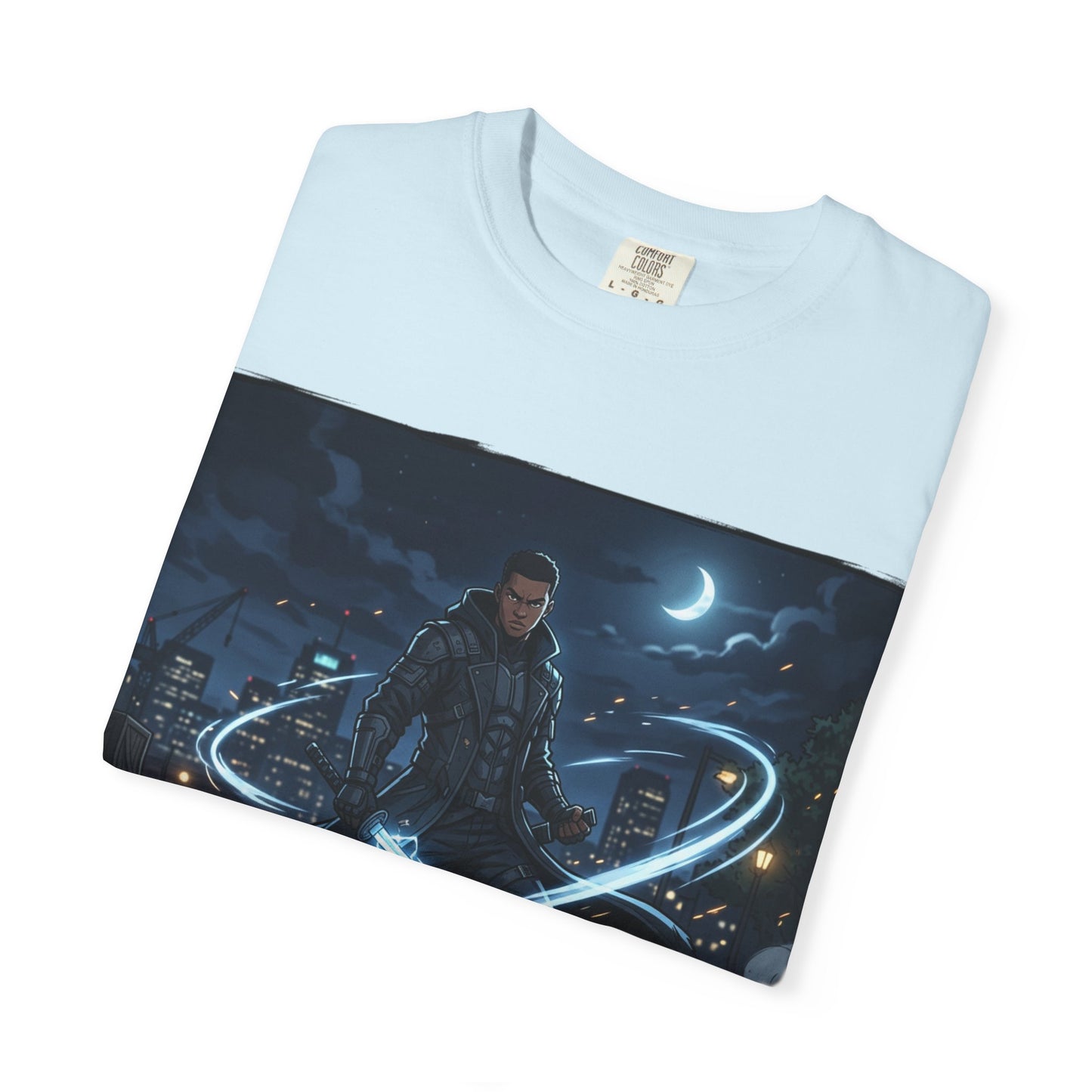 Urban Night Warrior T-Shirt — Neon Samurai Cityscape