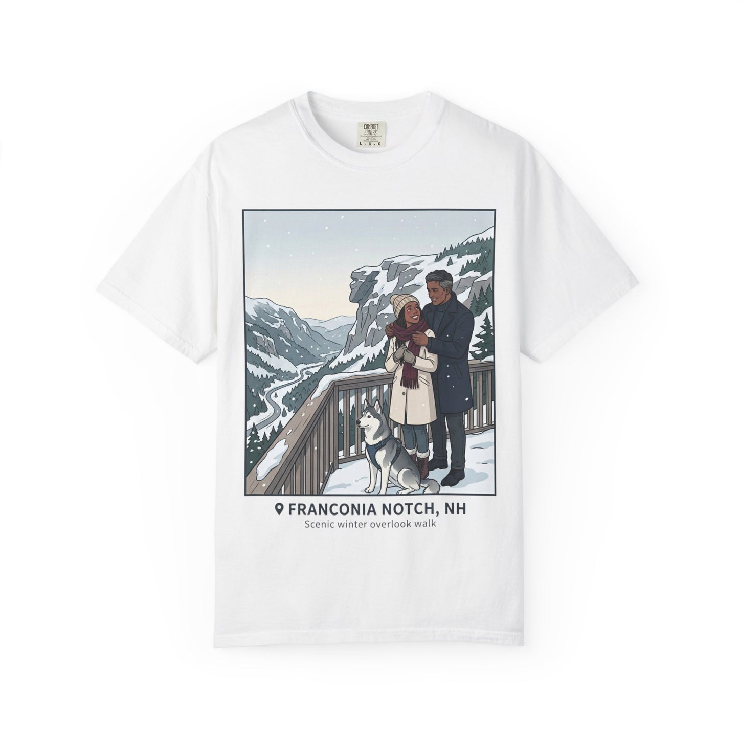 Franconia Notch NH Winter View T-Shirt — Scenic Couple & Husky Travel Tee