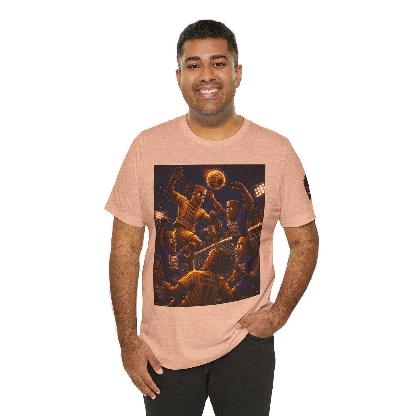 Tung Tung Tung Sahur Header Goal Soccer Action Graphic Tee — Team Court Night Design