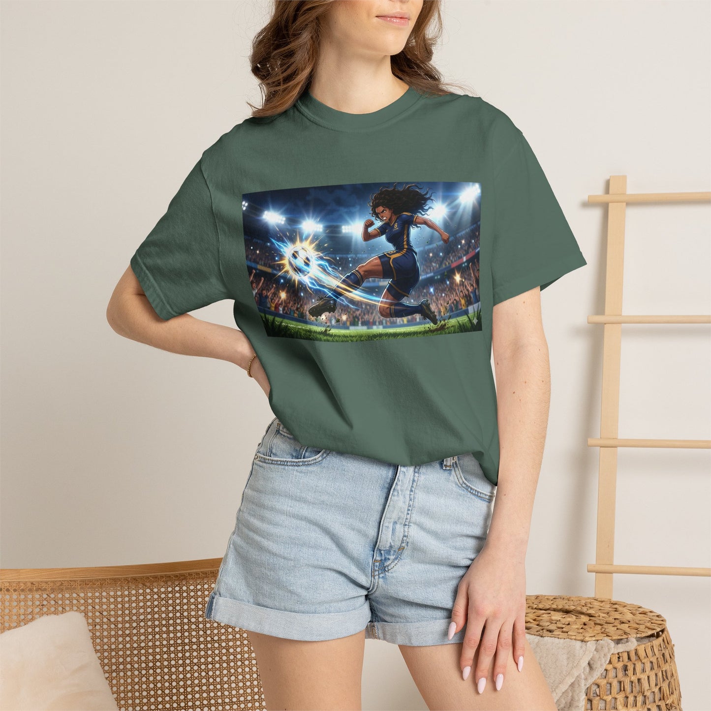 Soccer Kick Graphic T-Shirt — Energetic Stadium Football Design