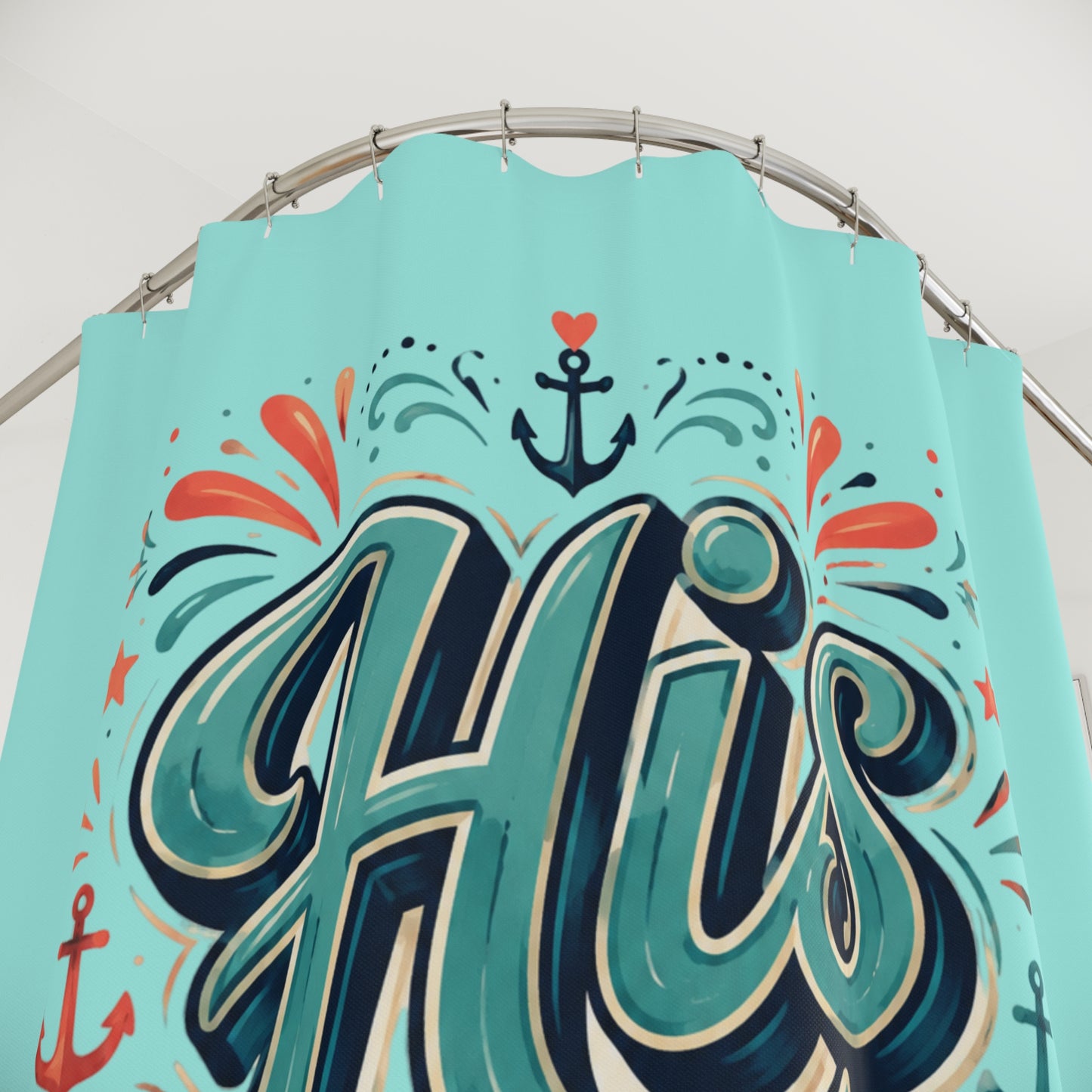 Deep Blue Duo Shower Curtain – His & Hers Teal Anchor Bathroom Decor