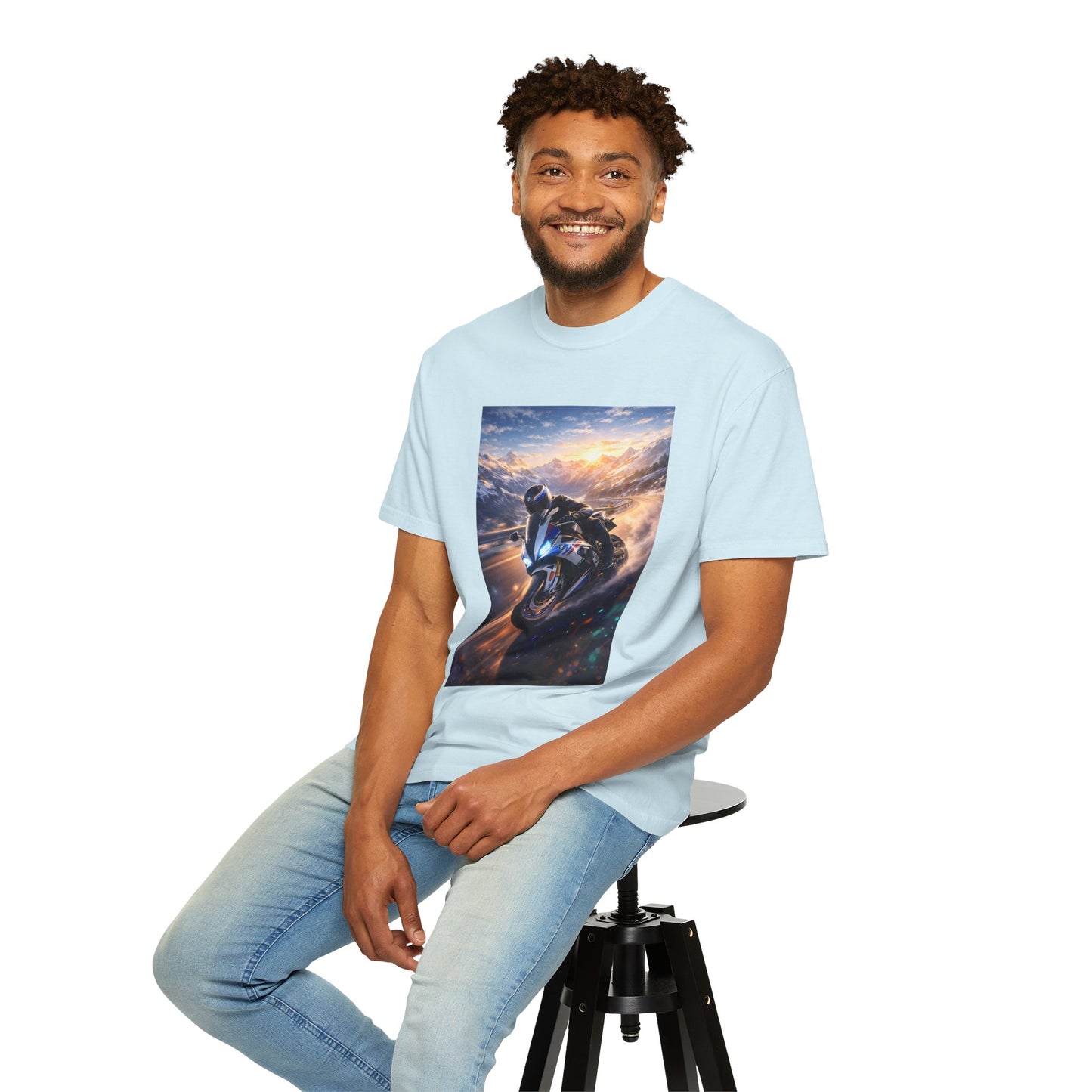 BMW S1000RR ALPINE GHOST RIDE - T‑Shirt — Sportbike Skyline Graphic Tee