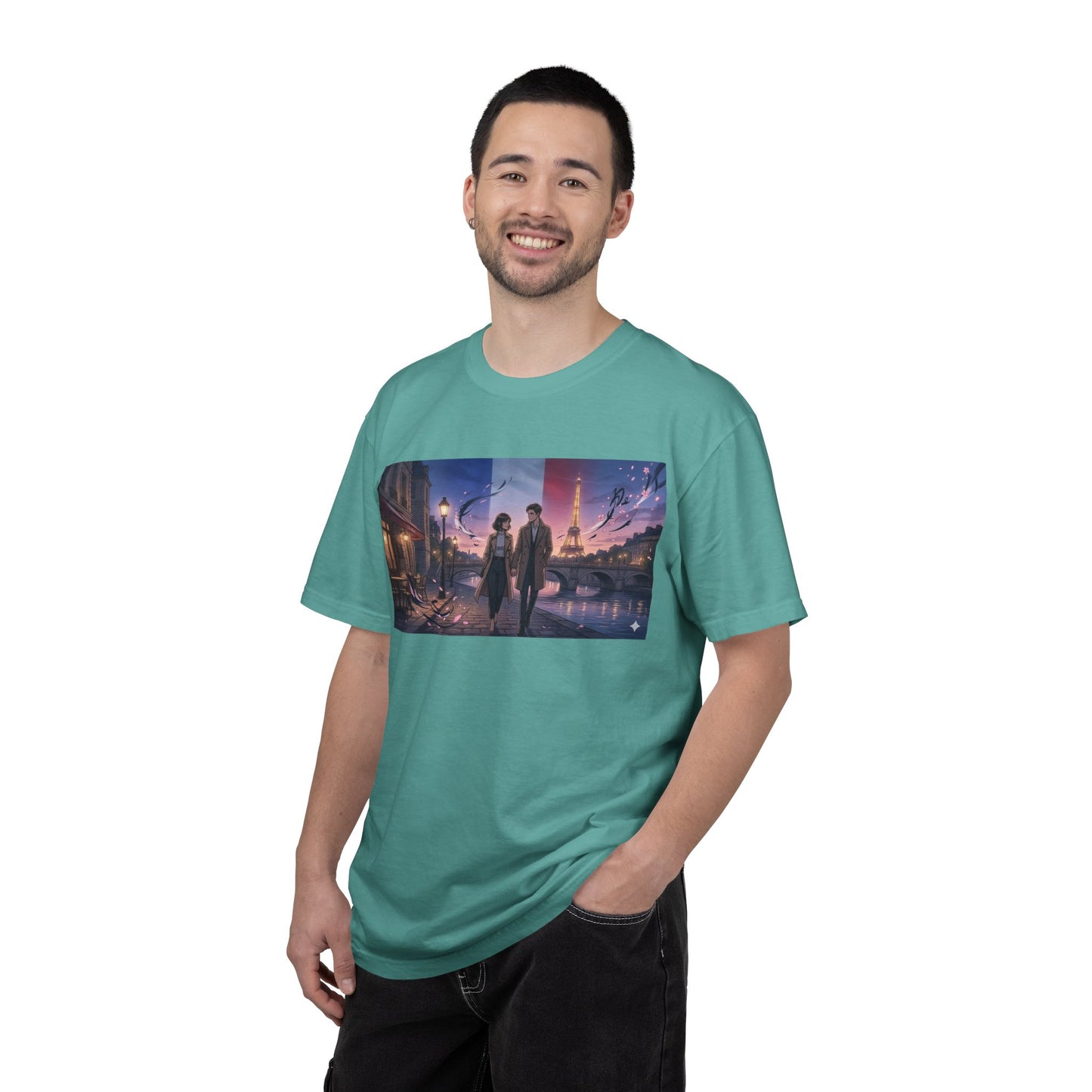 T-Shirt — Romantic City Night Stroll Illustration
