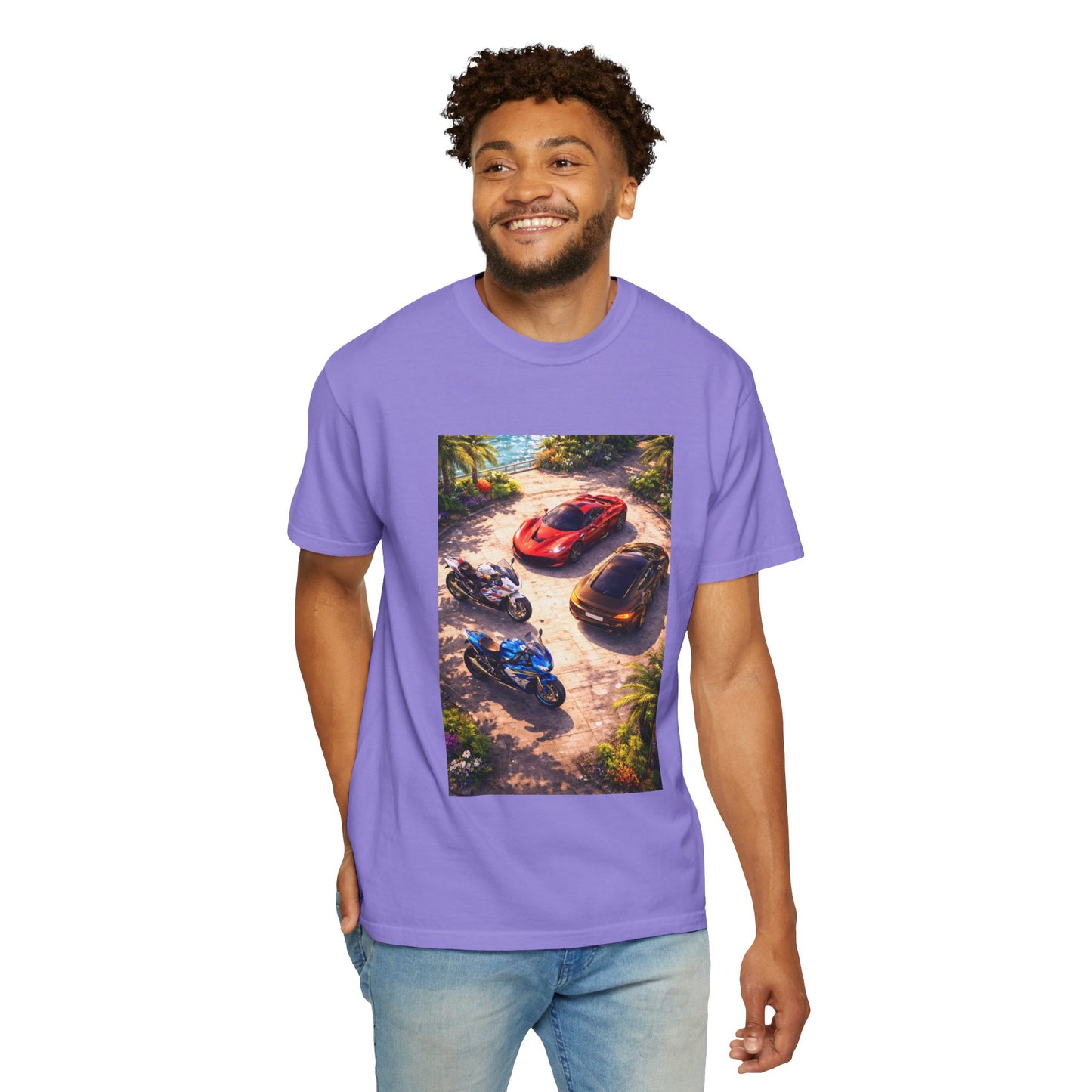 MULTI-VEHICLE - T-Shirt — Tropical Sports Cars & Motorbikes Print