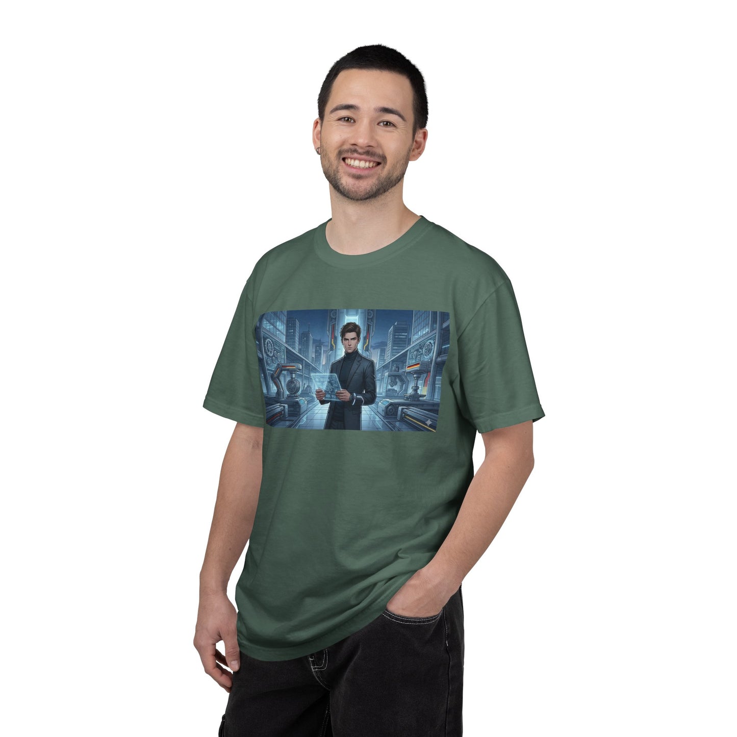 Cyberpunk Detective T-Shirt — Futuristic Noir Cityscape Graphic Tee