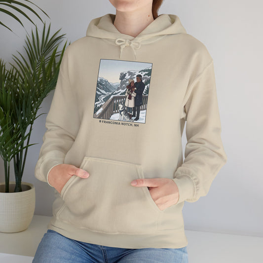 Winter Couple Photo Hoodie — Vintage Alps Travel Graphic Sweatshirt