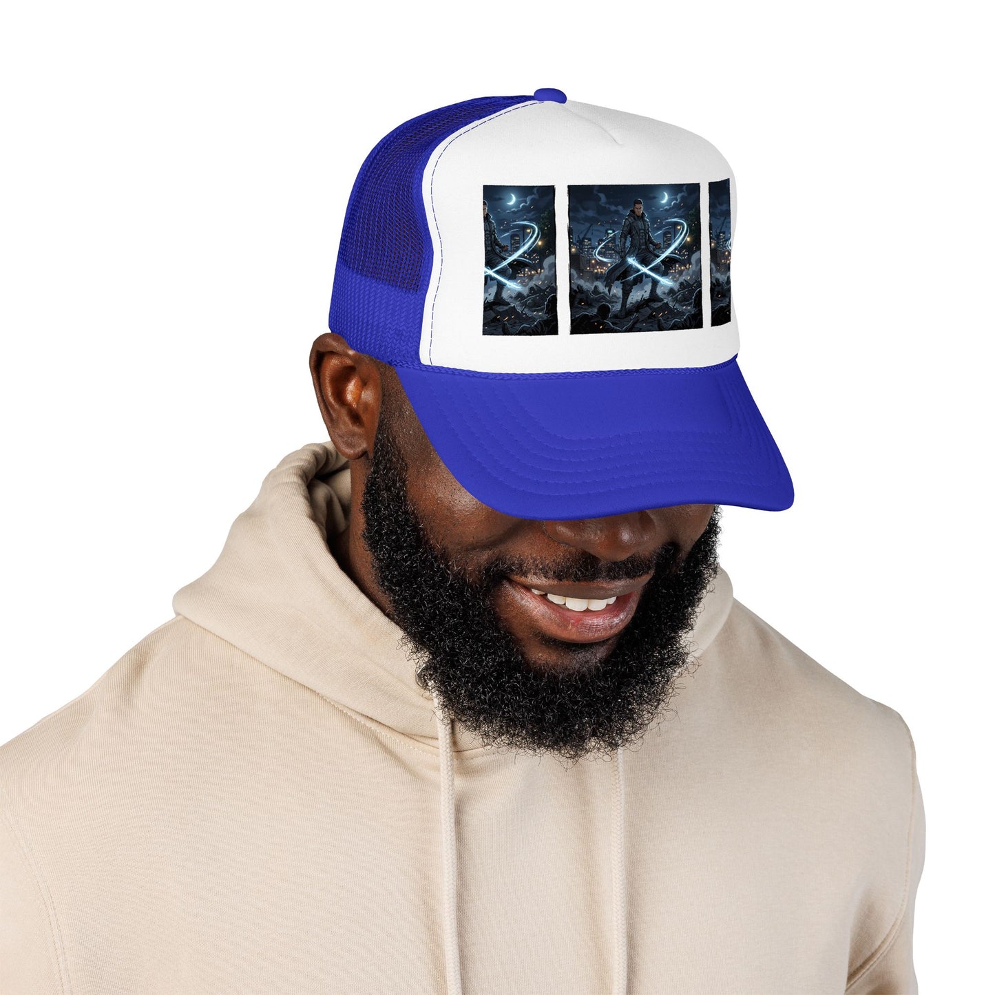 Trucker Hat — Neon Samurai Triptych Foam Trucker Cap