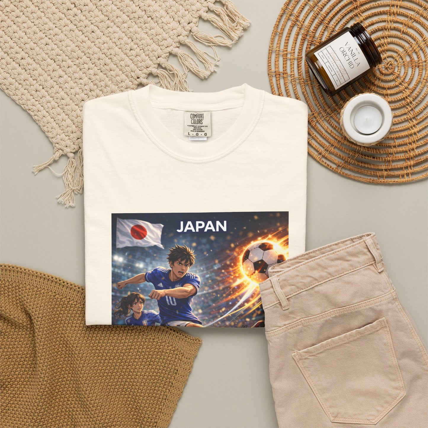 Japan Soccer Team Graphic T‑Shirt — Dynamic Football Players Design