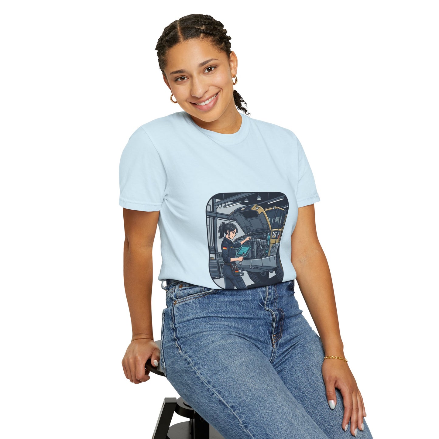 Mechanic Garage Scene T-Shirt — Vintage Truck Repair Illustration