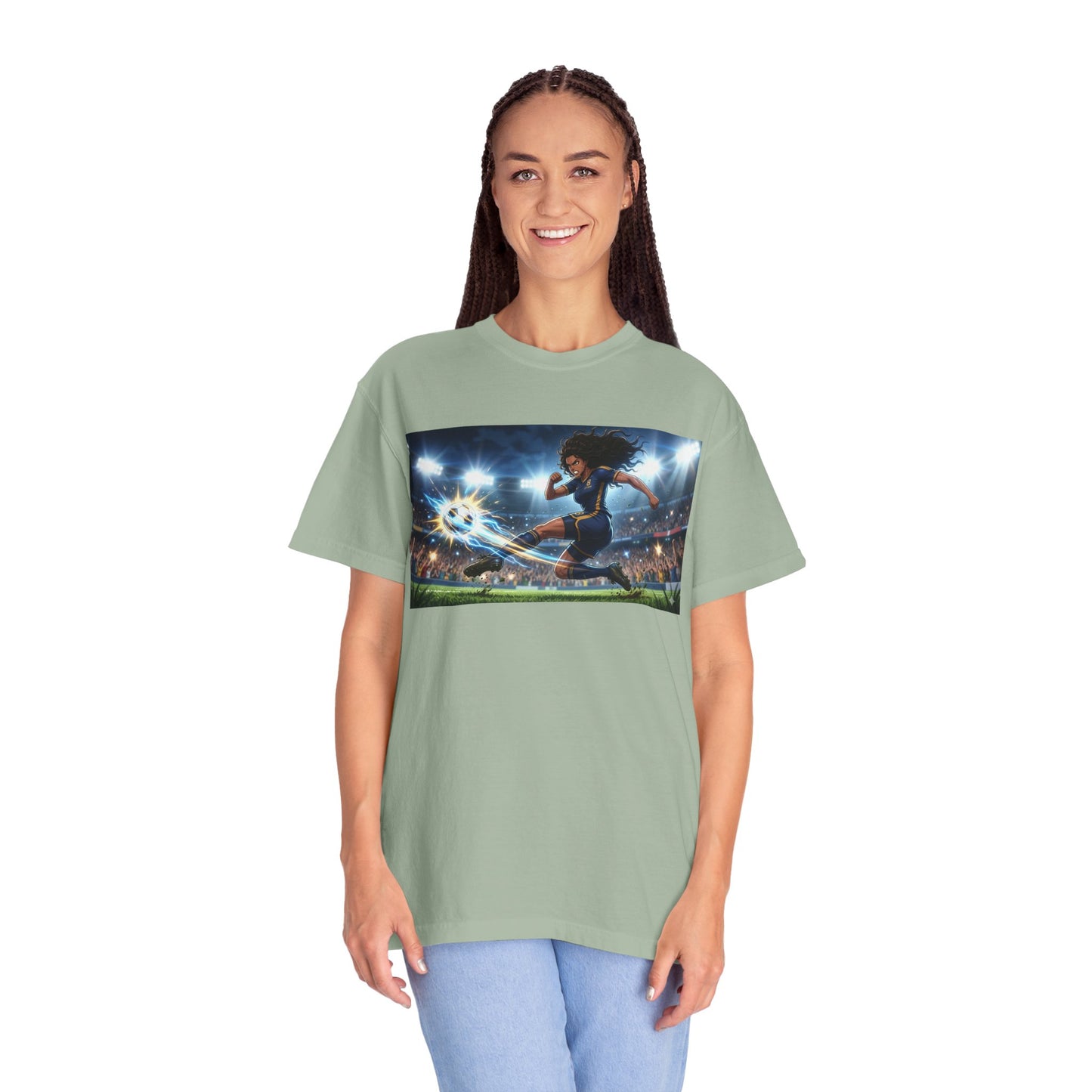 Soccer Kick Graphic T-Shirt — Energetic Stadium Football Design