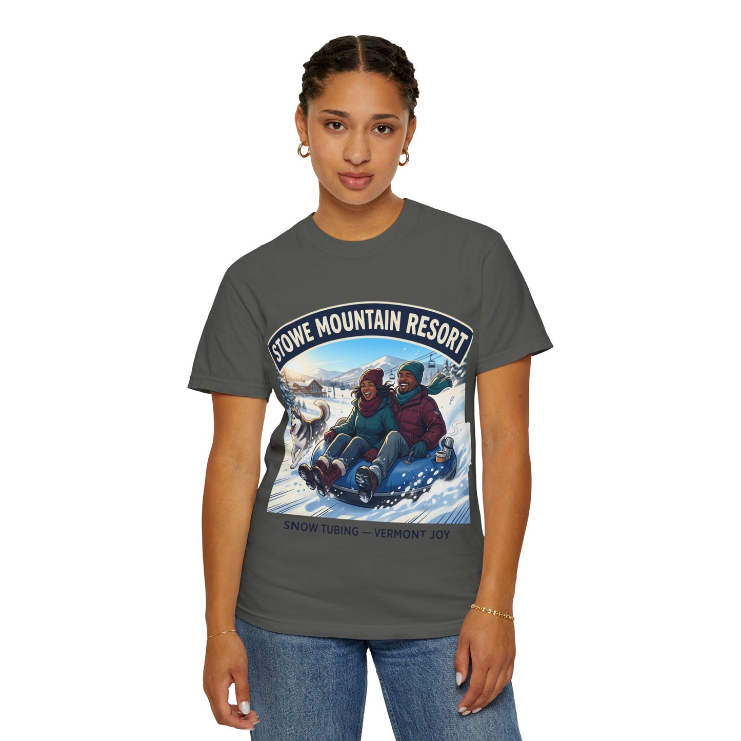 Stowe Mountain Resort Snow Tubing T-Shirt — "Vermont Joy" Winter Apparel