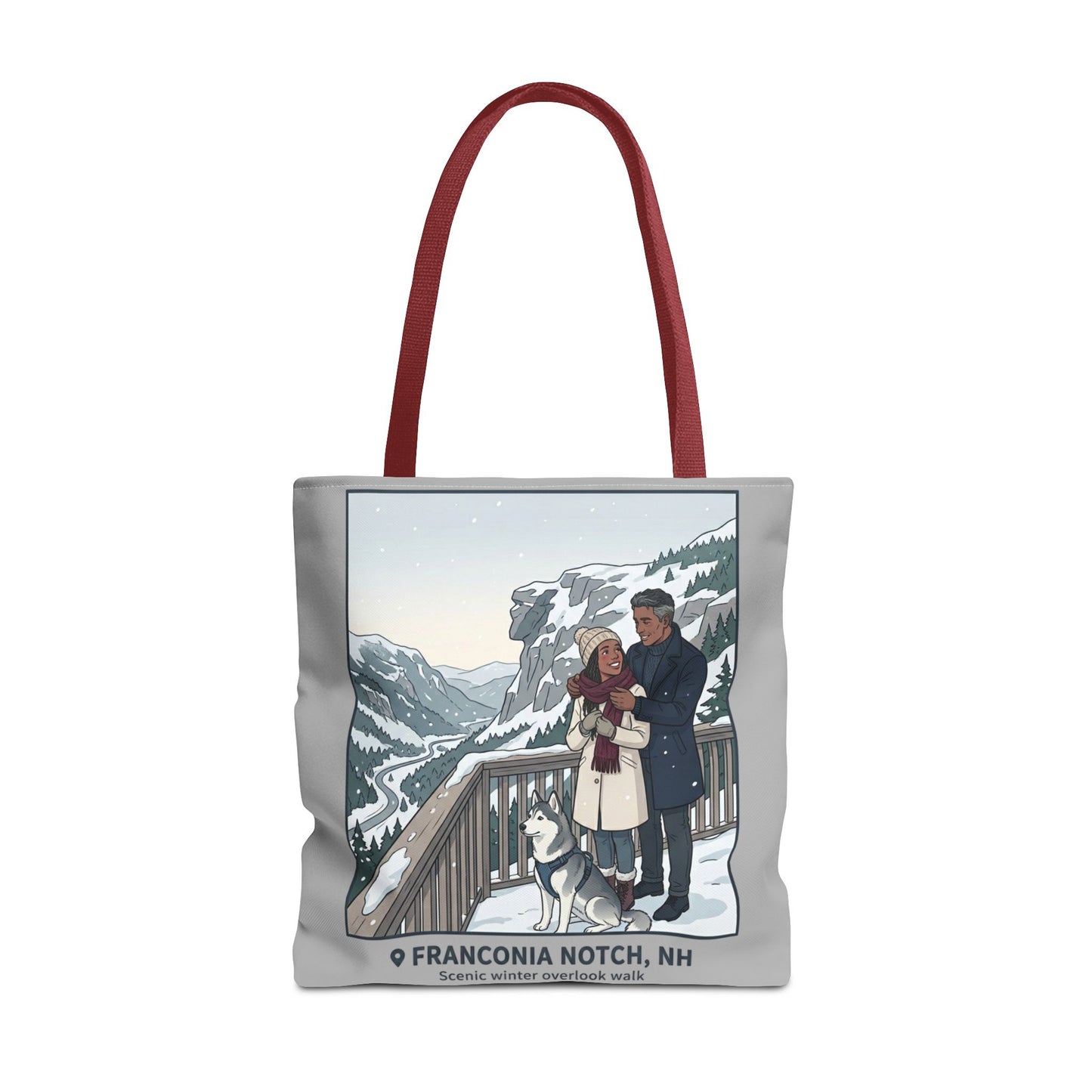 Franconia Notch Winter Couple Tote Bag — Scenic New Hampshire Snowy Overlook Tote