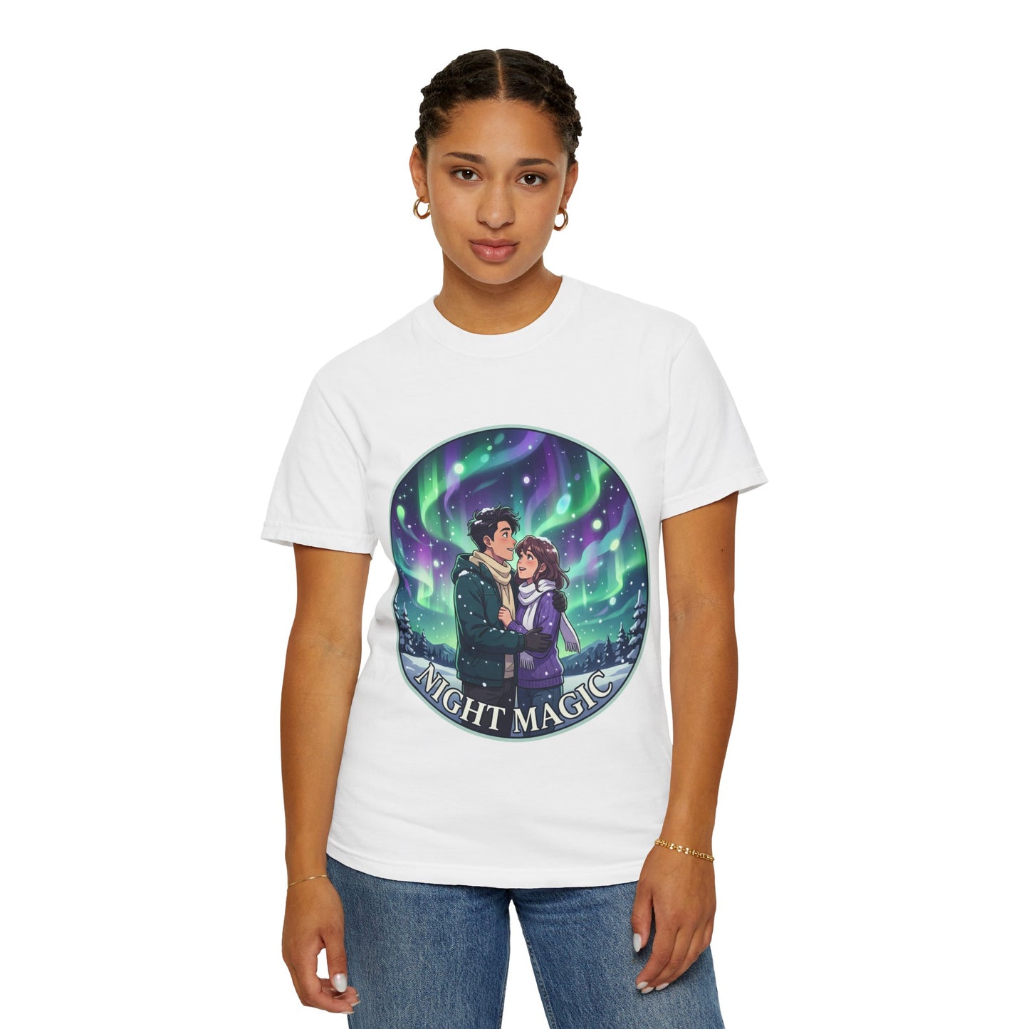 Night Magic T-Shirt — Northern Lights Couple Illustration