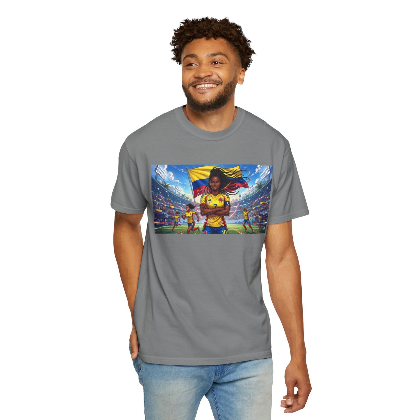Soccer Champion Graphic T-Shirt — Woman Goalkeeper Stadium Art