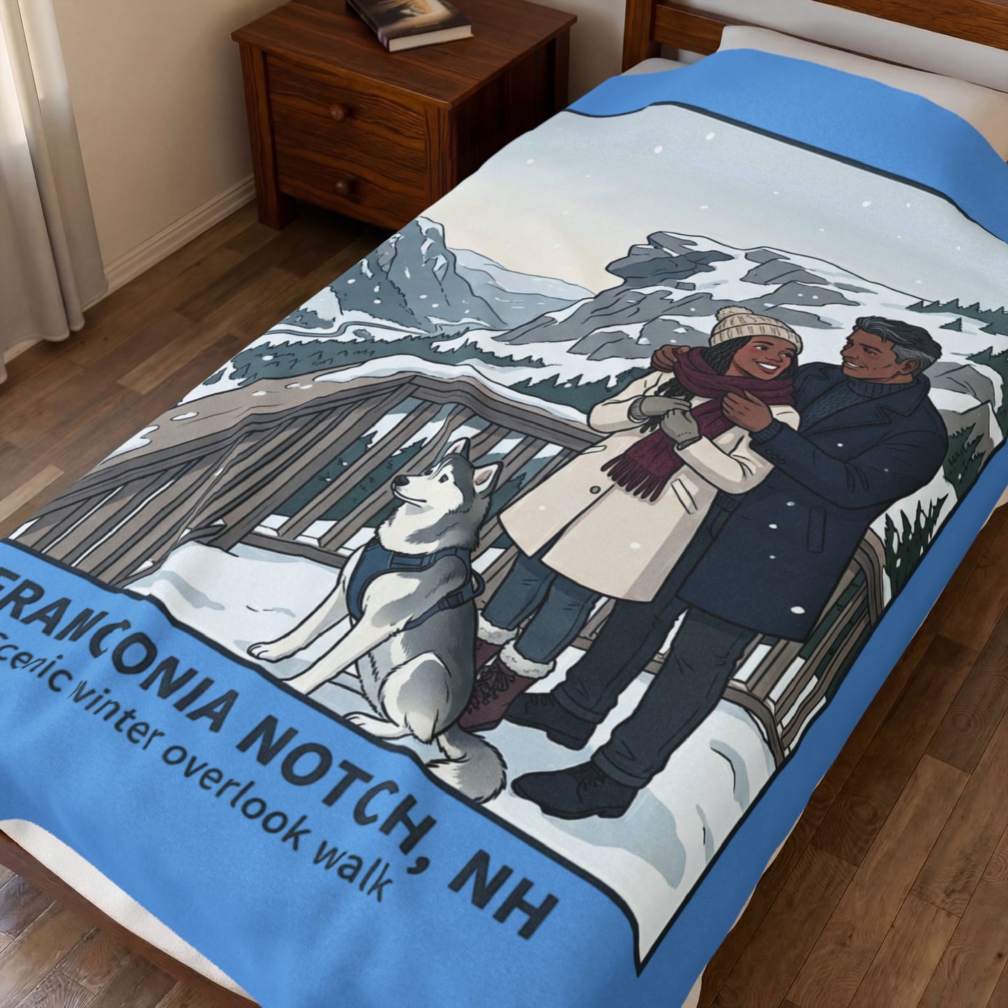 Franconia Notch NH Scenic Winter Plush Blanket — Couples & Husky Snowview Throw