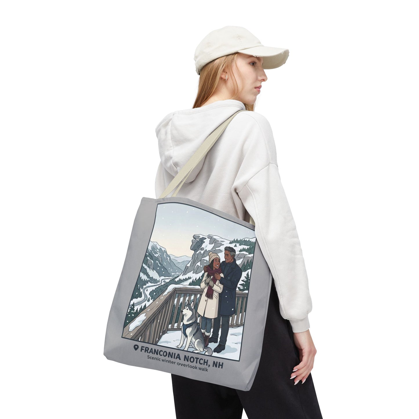 Franconia Notch Winter Couple Tote Bag — Scenic New Hampshire Snowy Overlook Tote
