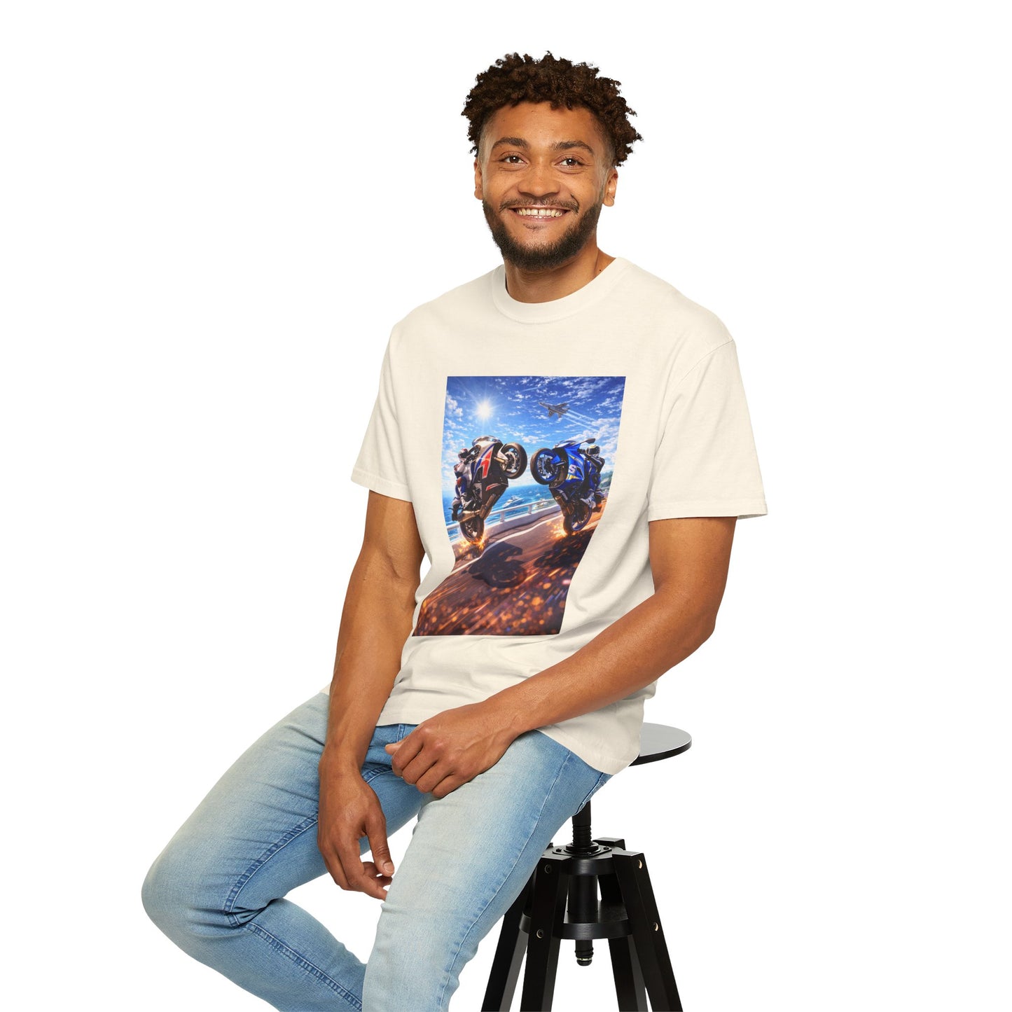 Stunt Riders Motorcycle T-Shirt — Two Bike Wheelie Racing Graphic Tee