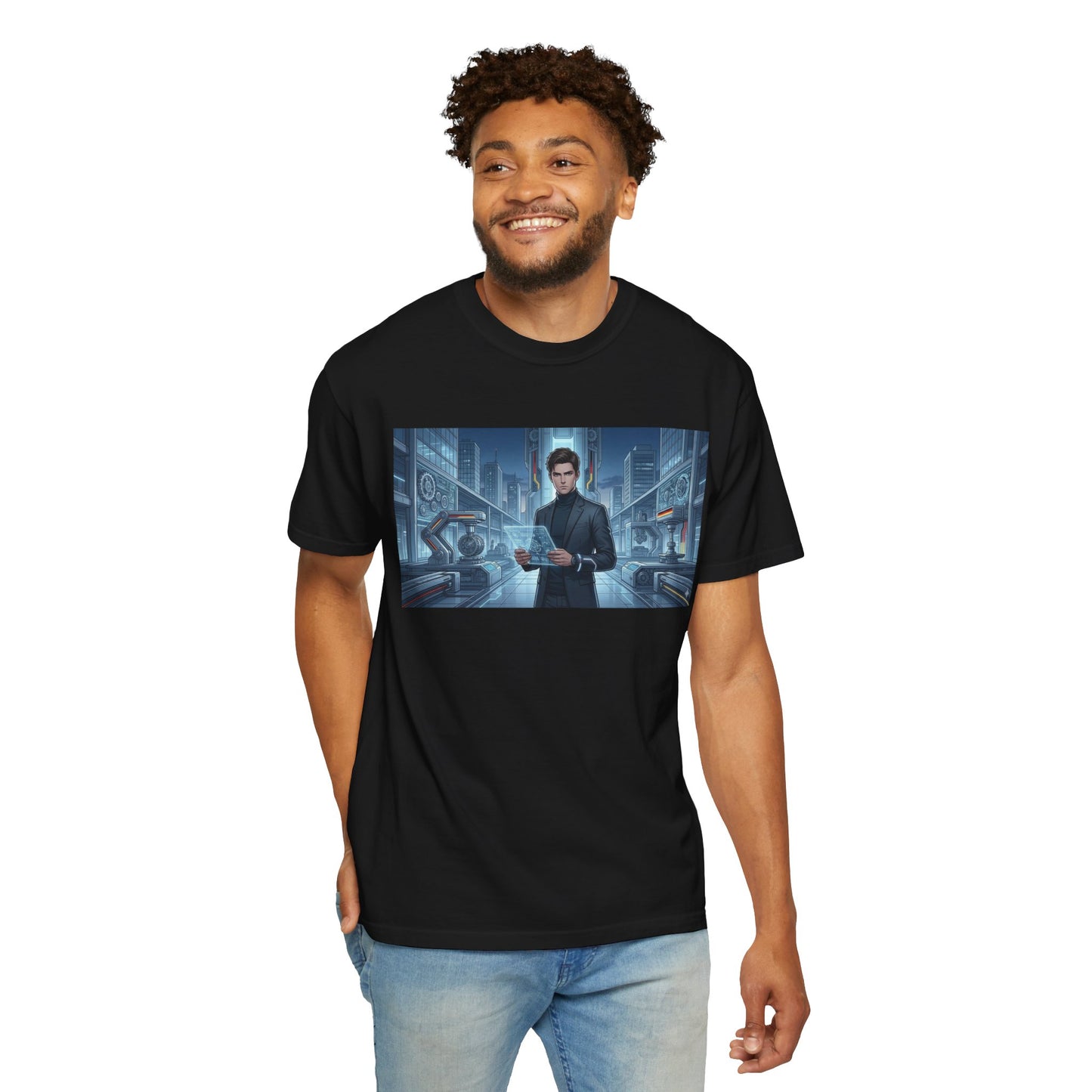 Cyberpunk Detective T-Shirt — Futuristic Noir Cityscape Graphic Tee