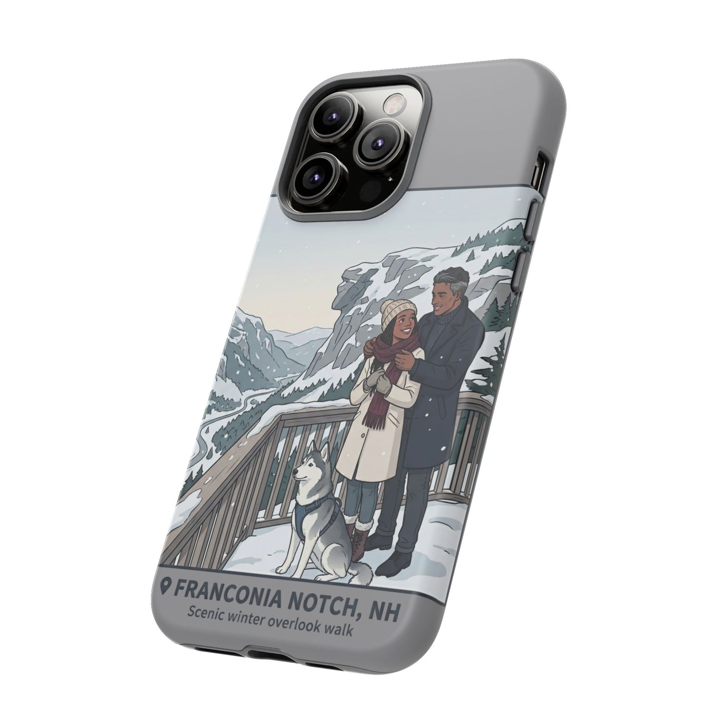 Winter Scenic Phone Case — Franconia Notch NH Couples & Husky Design
