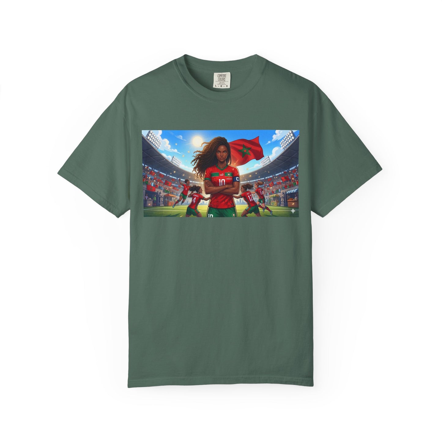 Morocco Soccer Champion Graphic T-Shirt — Inspiring Women’s Football Stadium Design