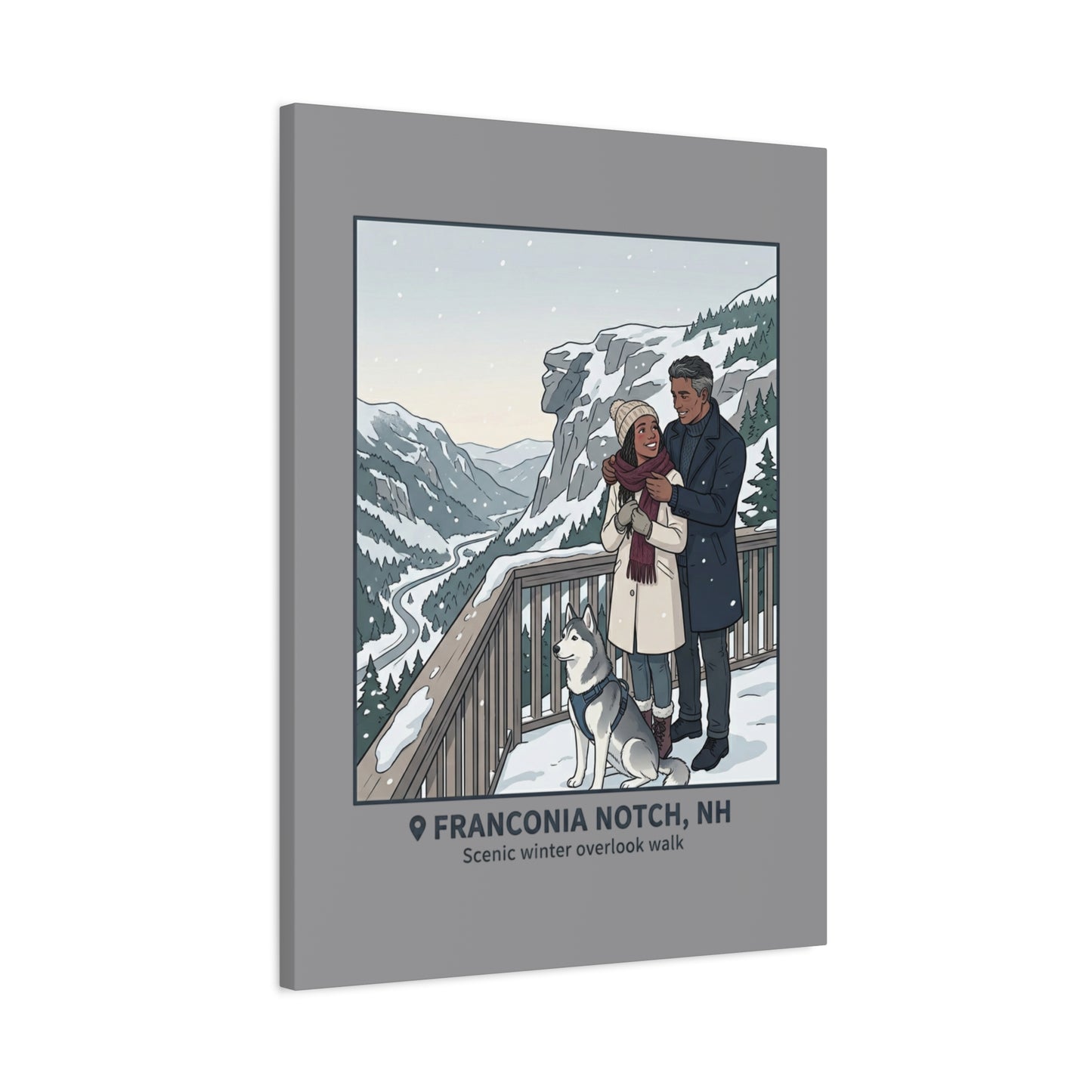 Franconia Notch Winter Couple Canvas Wall Art — Scenic New Hampshire Snowy Overlook Print