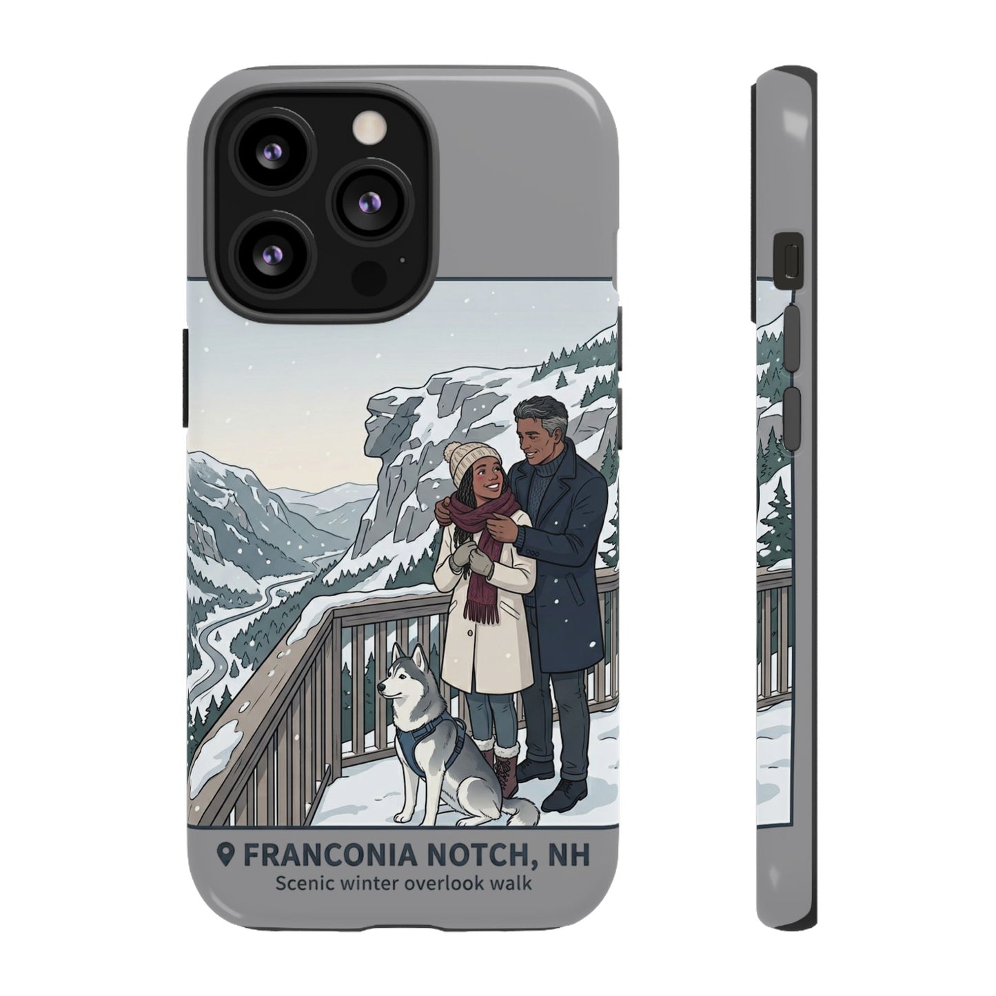 Winter Scenic Phone Case — Franconia Notch NH Couples & Husky Design