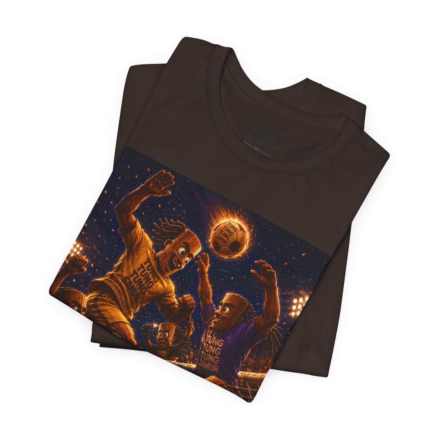Tung Tung Tung Sahur Header Goal Soccer Action Graphic Tee — Team Court Night Design