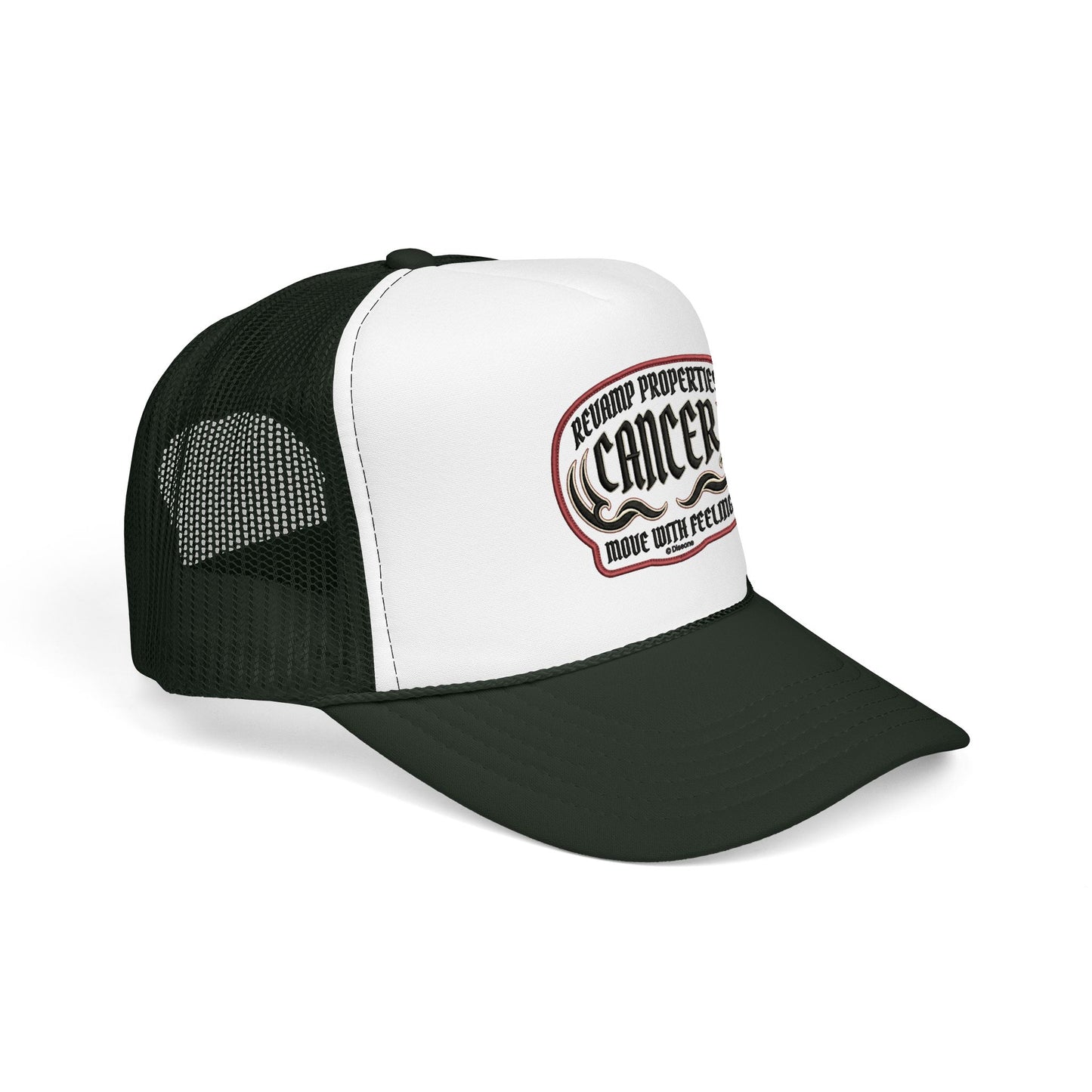 Cancer Zodiac Trucker Hat — Vintage Embroidered Skull & Crab Design
