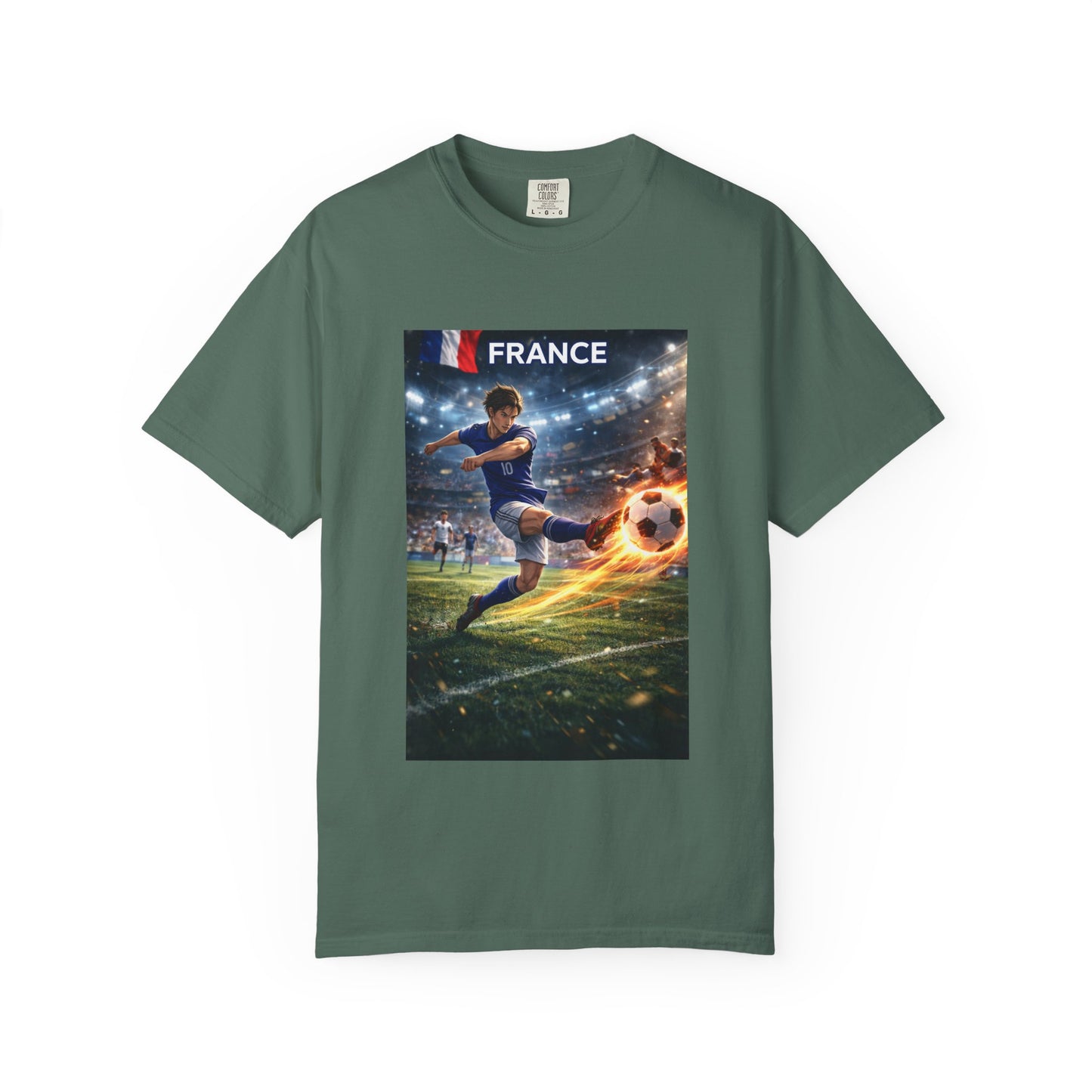 France Soccer Player Graphic T-Shirt — Football Kick Stadium Design