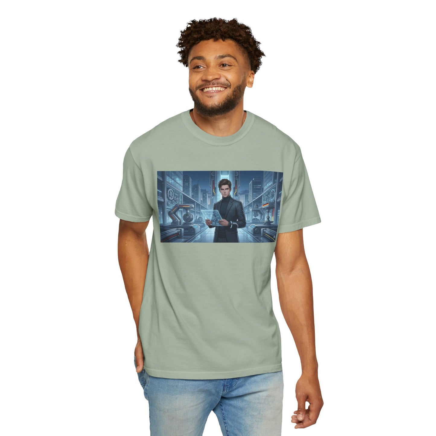 Cyberpunk Detective T-Shirt — Futuristic Noir Cityscape Graphic Tee