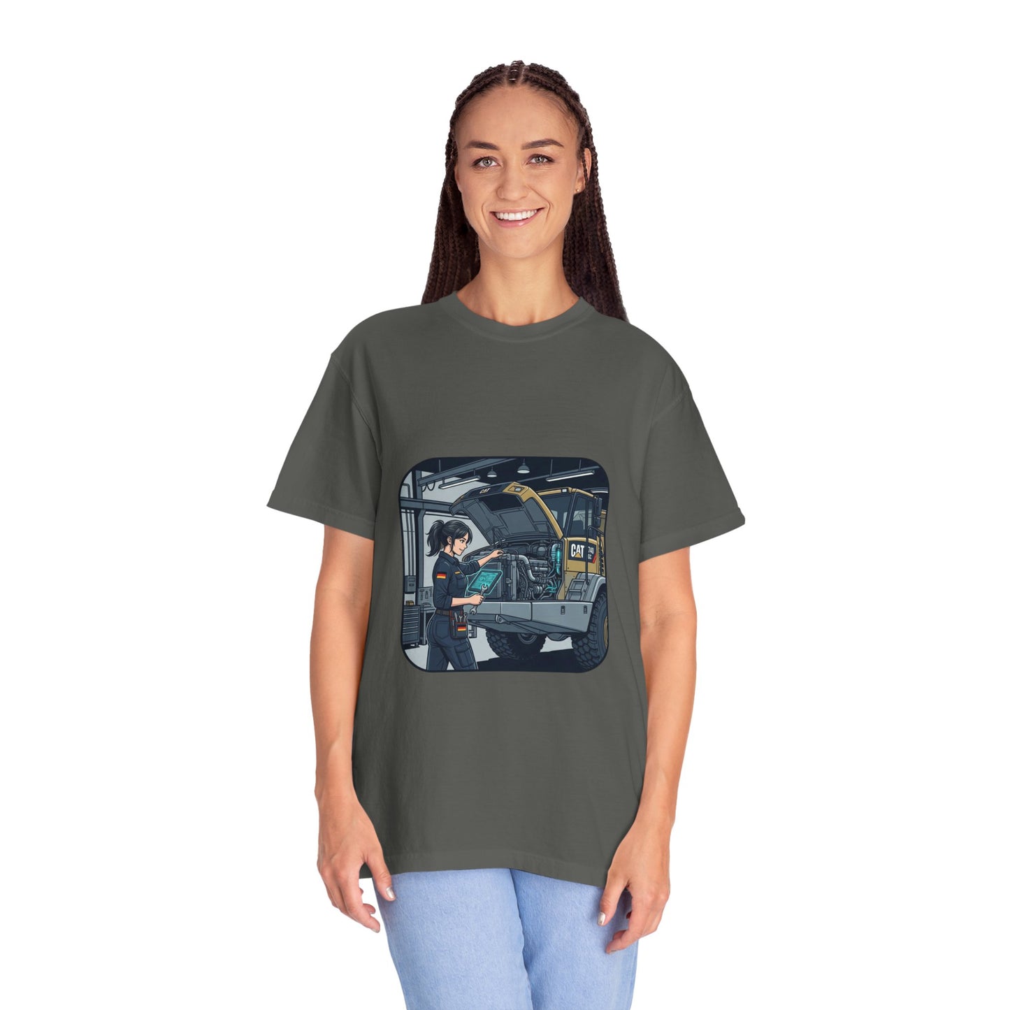 Mechanic Garage Scene T-Shirt — Vintage Truck Repair Illustration