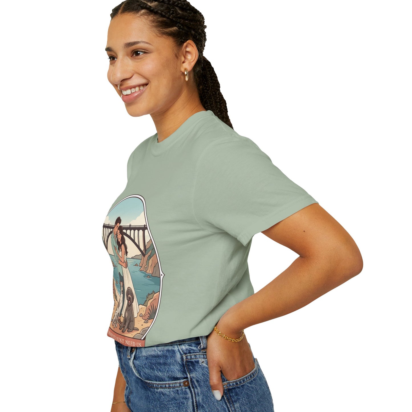 T-Shirt — Romantic Coastal Couples Tee “Some Moments Are Forever” with Dogs