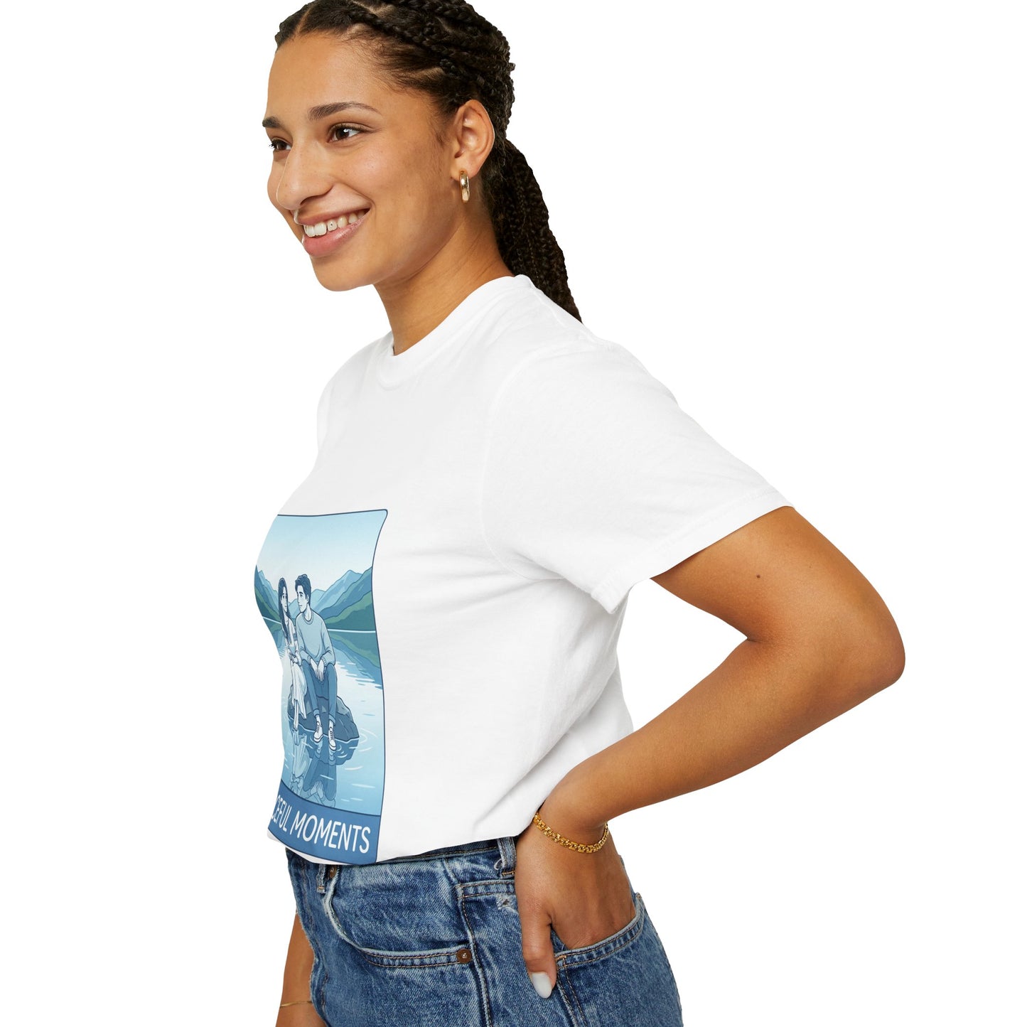 Peaceful Moments Tee — Couple Sitting by Lake Graphic T-Shirt