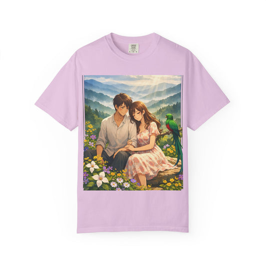 Romantic Anime Couple T-Shirt — Sunset Meadow Illustration